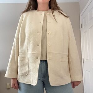 NWT Talbots Wool Viscose Blend Coat Womens 18W White Button Down Classic Dressy